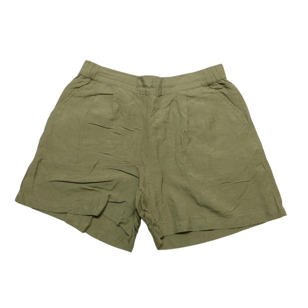 AMARO‎ Shorts Womens 8 Green Linen Chino Pull On Elastic Waist Pleated Summer